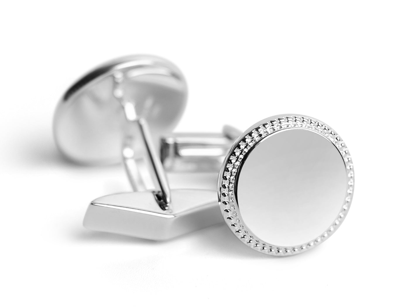 Krysaliis Sterling Silver Round Cufflinks with Beaded Edge