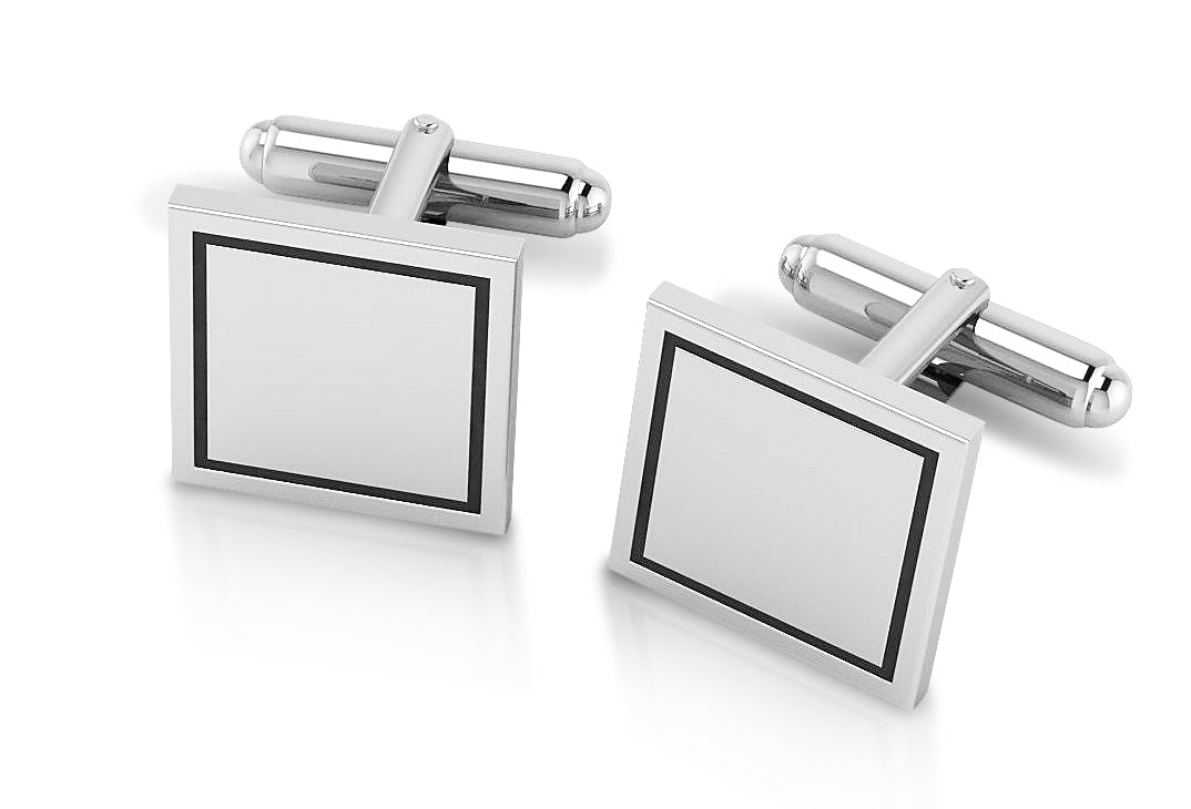 Krysaliis Sterling Engravable Enamel Framed Square Cufflink