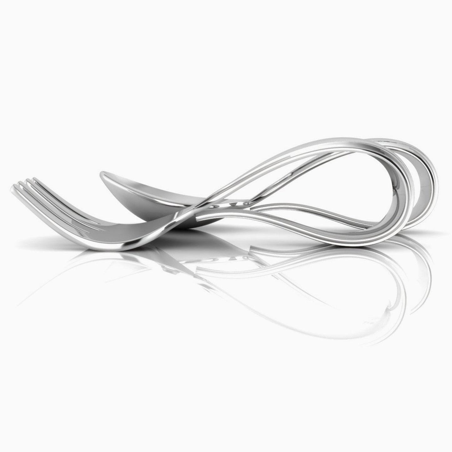 Bent Curved Sterling Silver Baby Spoon & Fork Set by Krysaliis
