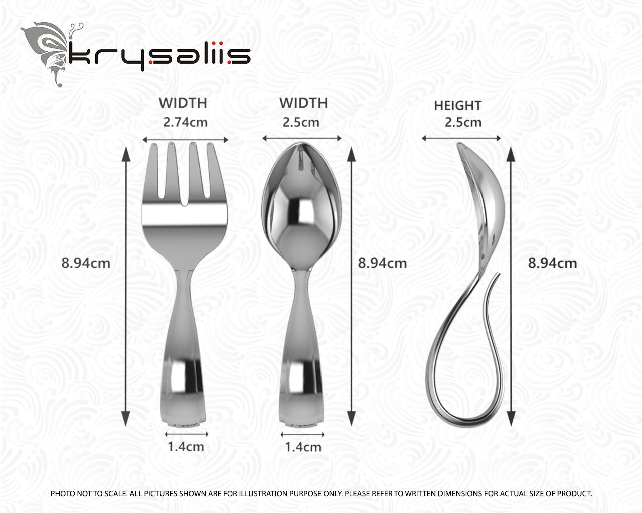 Bent Curved Sterling Silver Baby Spoon & Fork Set by Krysaliis