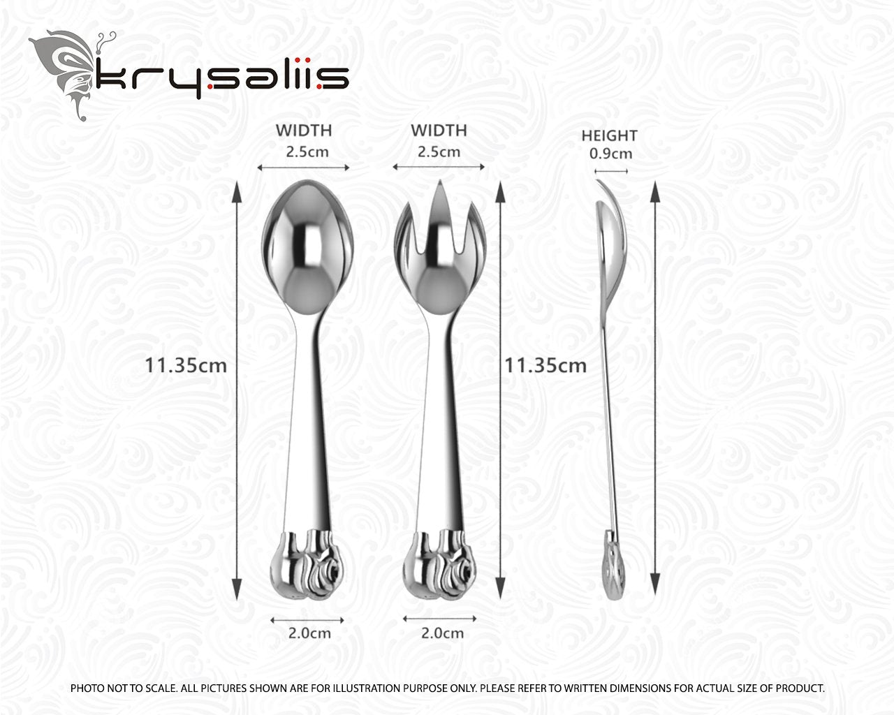 Sterling Silver Elephant Baby Feeding Spoon & Fork Set by Krysaliis