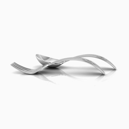 Sterling Silver Beaded Cross Baby Spoon & Fork Set by Krysaliis