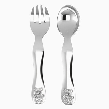 Bear Silver Plated Baby Spoon and Fork Set by Krysaliis