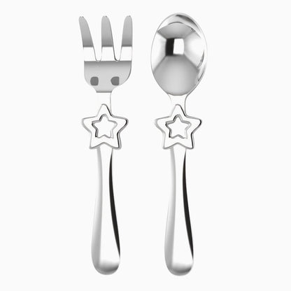 Star Silver Plated Baby Spoon and Fork Set by Krysaliis