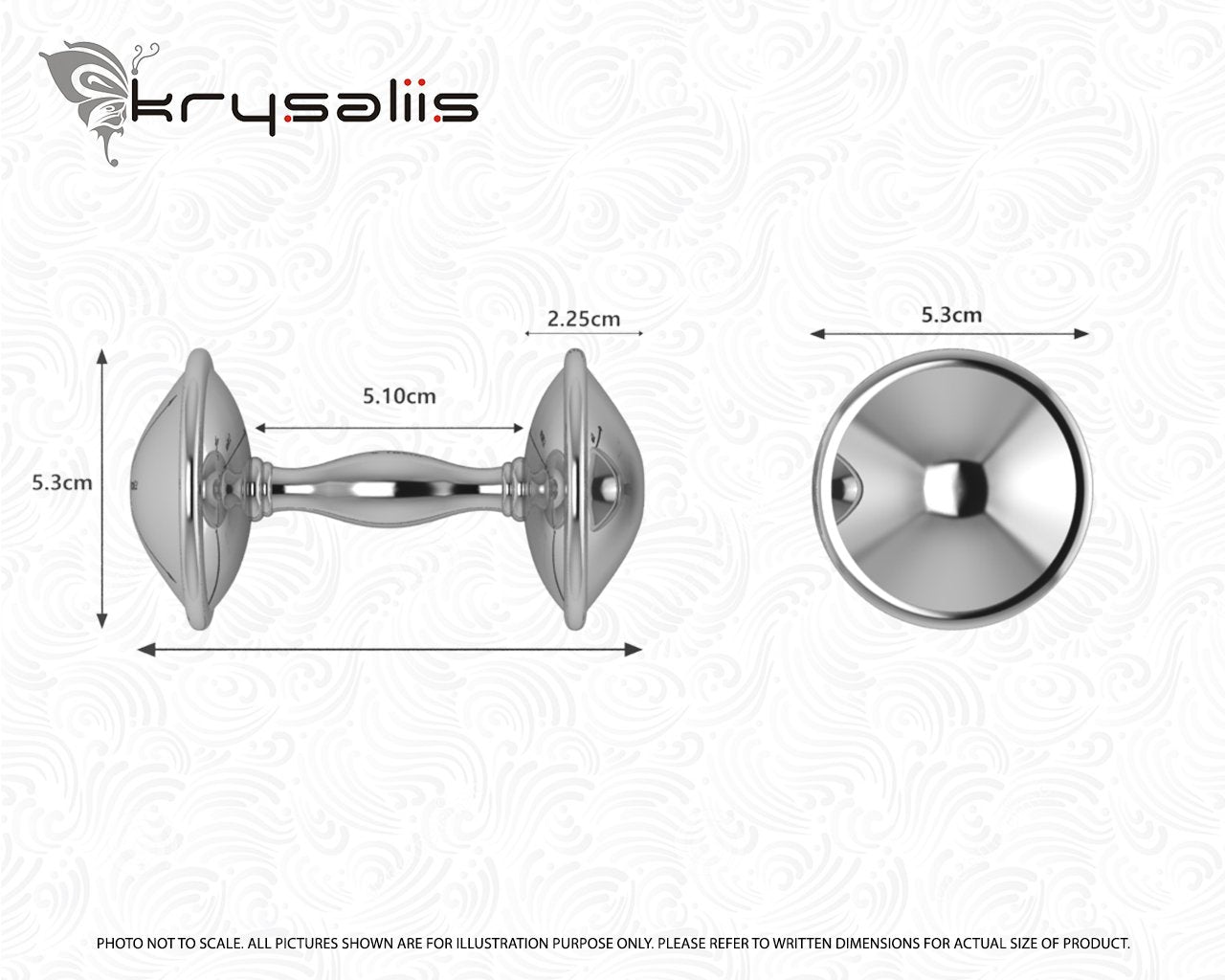 Sterling Silver Plain Dumbbell Baby Rattle by Krysaliis - All Silver Gifts