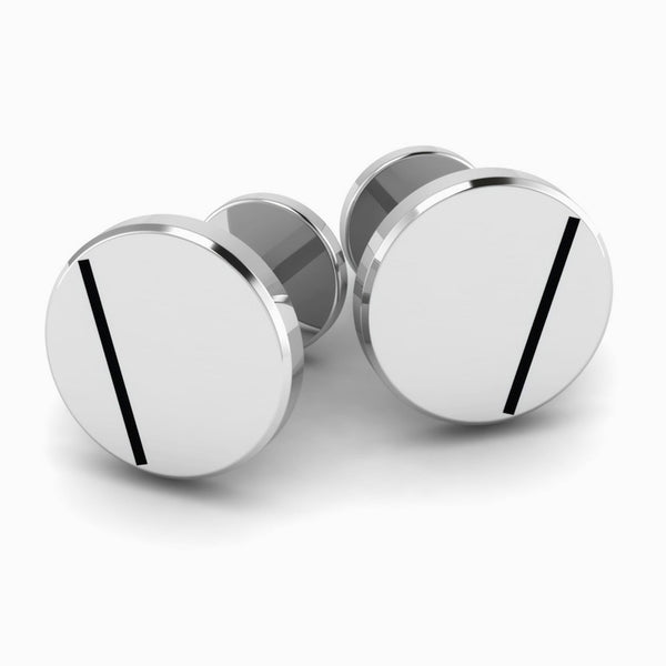 Black Enamel Round Sterling Silver Cufflinks by Krysaliis