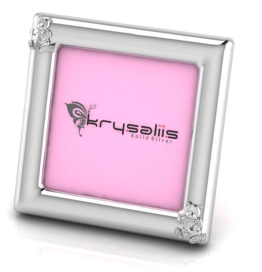 Krysaliis Teddy Square Sterling Silver Picture Frame - All Silver Gifts