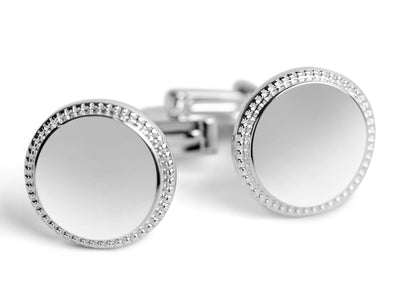 Krysaliis Sterling Silver Round Cufflinks with Beaded Edge