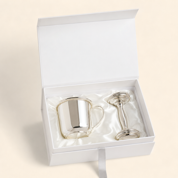 Krysaliis Silver Plate Beaded Cup & Rattle Baby Gift Set