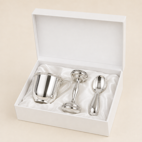 Krysaliis Silver Plate Beaded 3 Piece Baby Gift Set