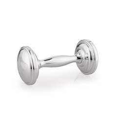 Classic Silver Plate Dumbbell Baby Rattle – Premium Newborn Gift