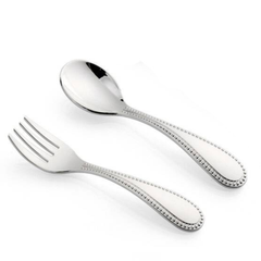 Krysaliis Beaded Design Silver Plated Spoon & Fork Set – Baby Keepsake
