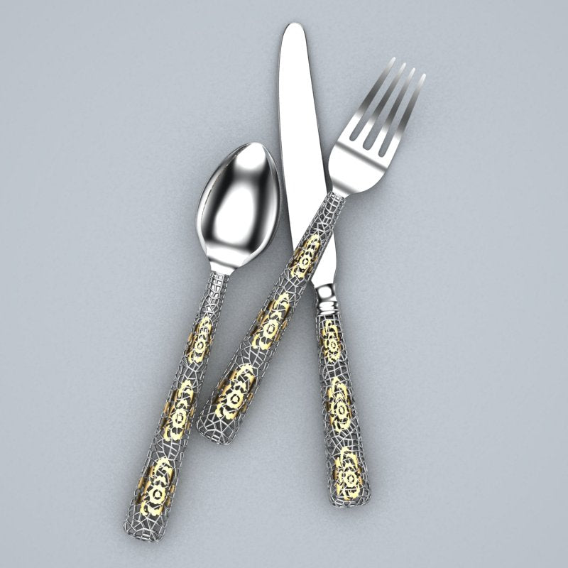 Golden Mesh 3-piece Sterling Silver Flatware Set by Krysaliis