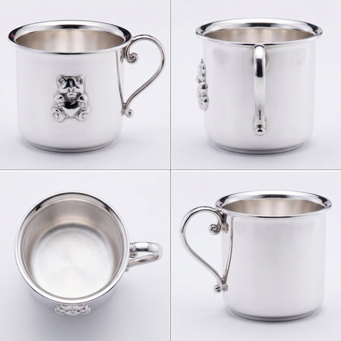 Krysaliis Sterling Silver Baby Cup w/ Handle - Bear with Heart