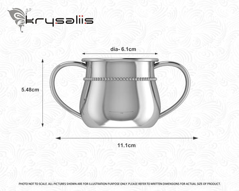 Krysaliis Beaded 2 Handle Silver Plated Baby Cup Measurements
