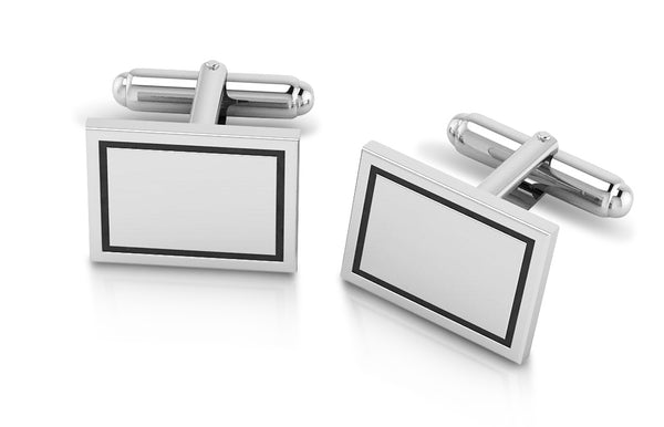 Krysaliis Sterling Engravable Enamel Framed Rectangle Cufflink