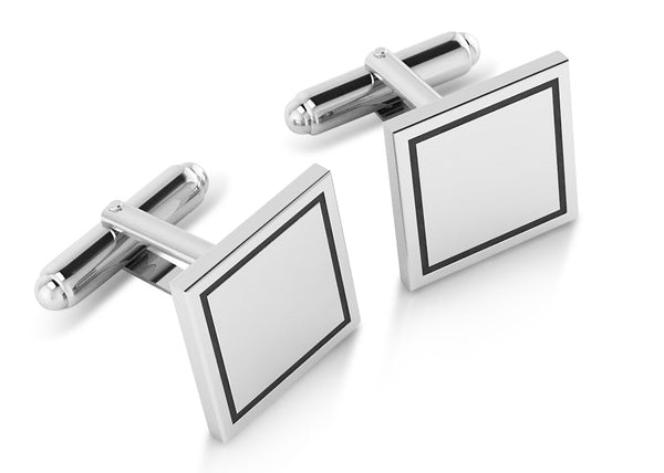 Krysaliis Sterling Engravable Enamel Framed Square Cufflink