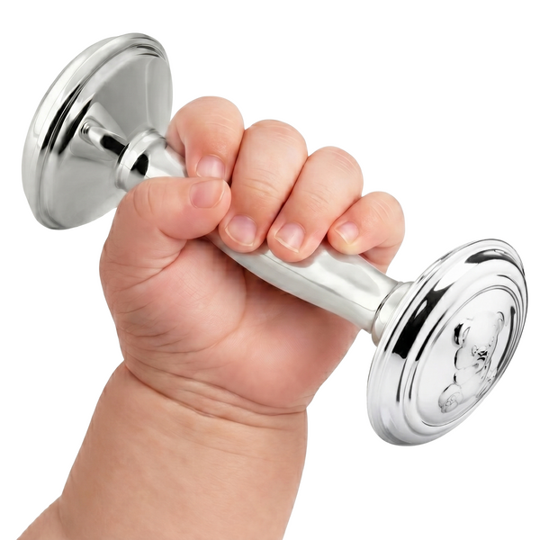Krysaliis Sterling Silver Bear Dumbbell Baby Rattle