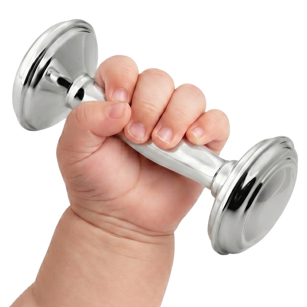 Krysaliis Sterling Silver Dumbbell Baby Rattle