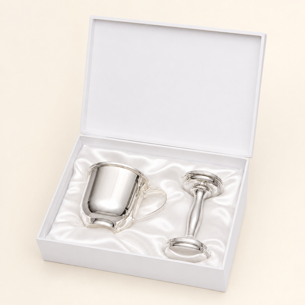 Krysaliis Silver Plate Plain Cup & Rattle Baby Gift Set