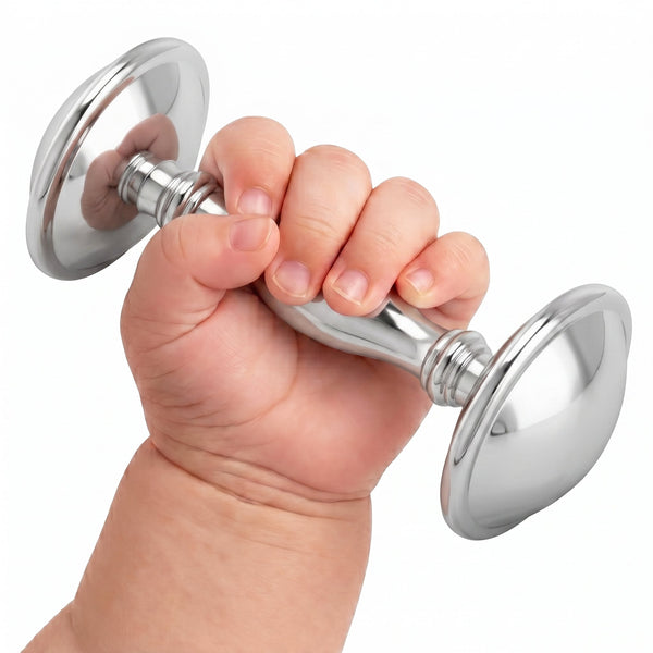 Krysaliis Sterling Silver Dumbbell Baby Rattle - Classic