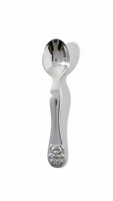 Krysaliis Teddy Silver Baby Feeding Spoon – Heirloom Gift Spoon for Newborn Ceremonies