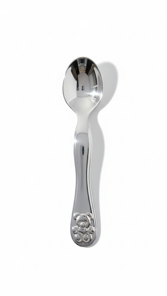 Krysaliis Teddy Silver Baby Feeding Spoon – Heirloom Gift Spoon for Newborn Ceremonies