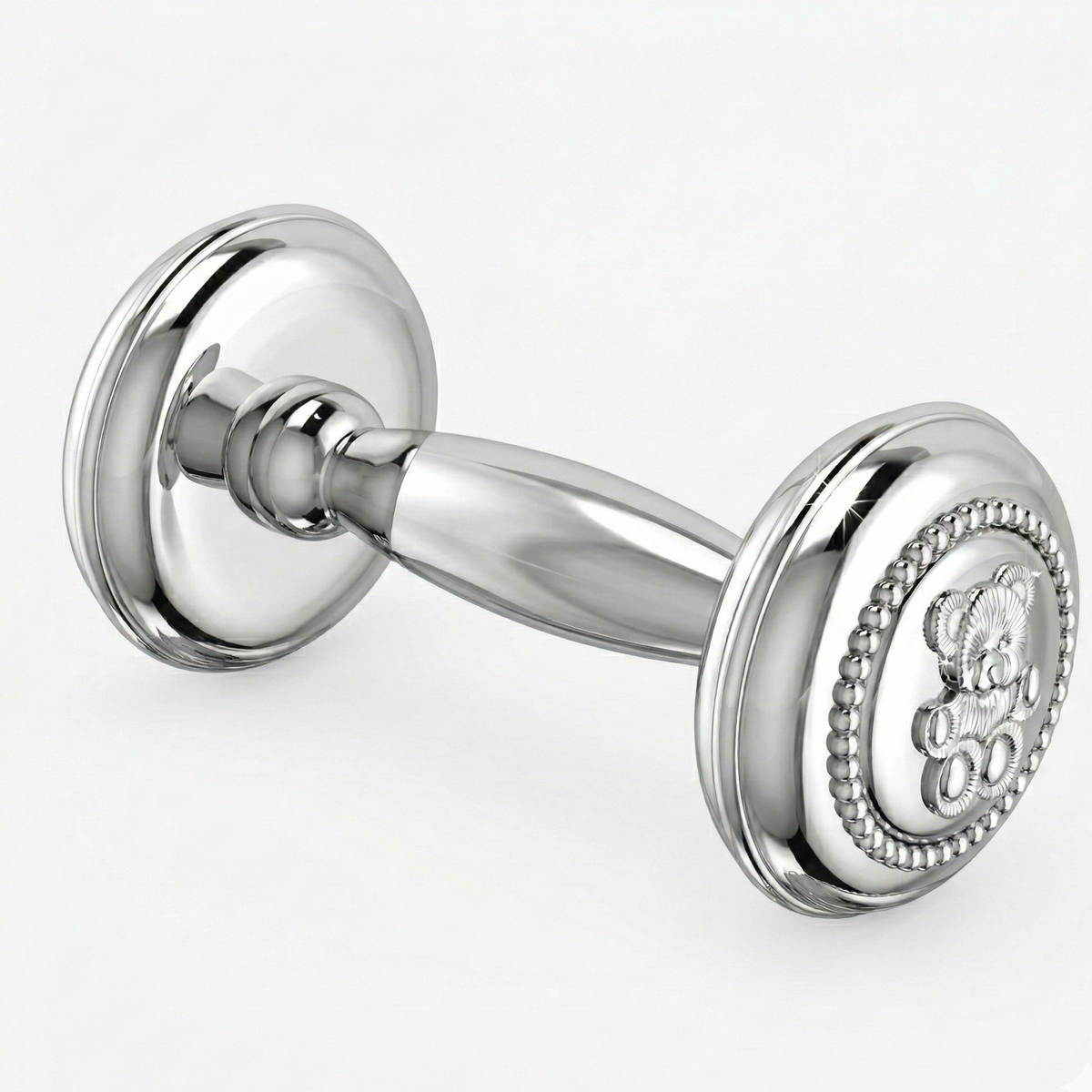 Silver Rattler Krysaliis Bear Baby Rattle in High Micron Sterling Silver Layer