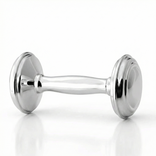 Dumbbell Sterling Silver Baby Rattle by Krysaliis
