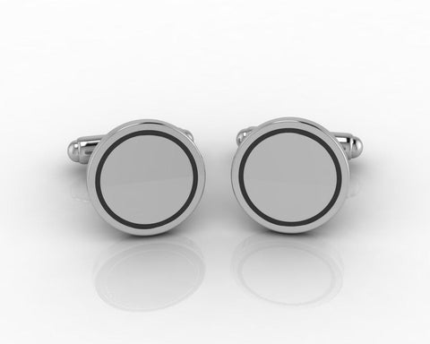 Krysaliis Sterling Engravable Enamel Framed Circle Cufflink