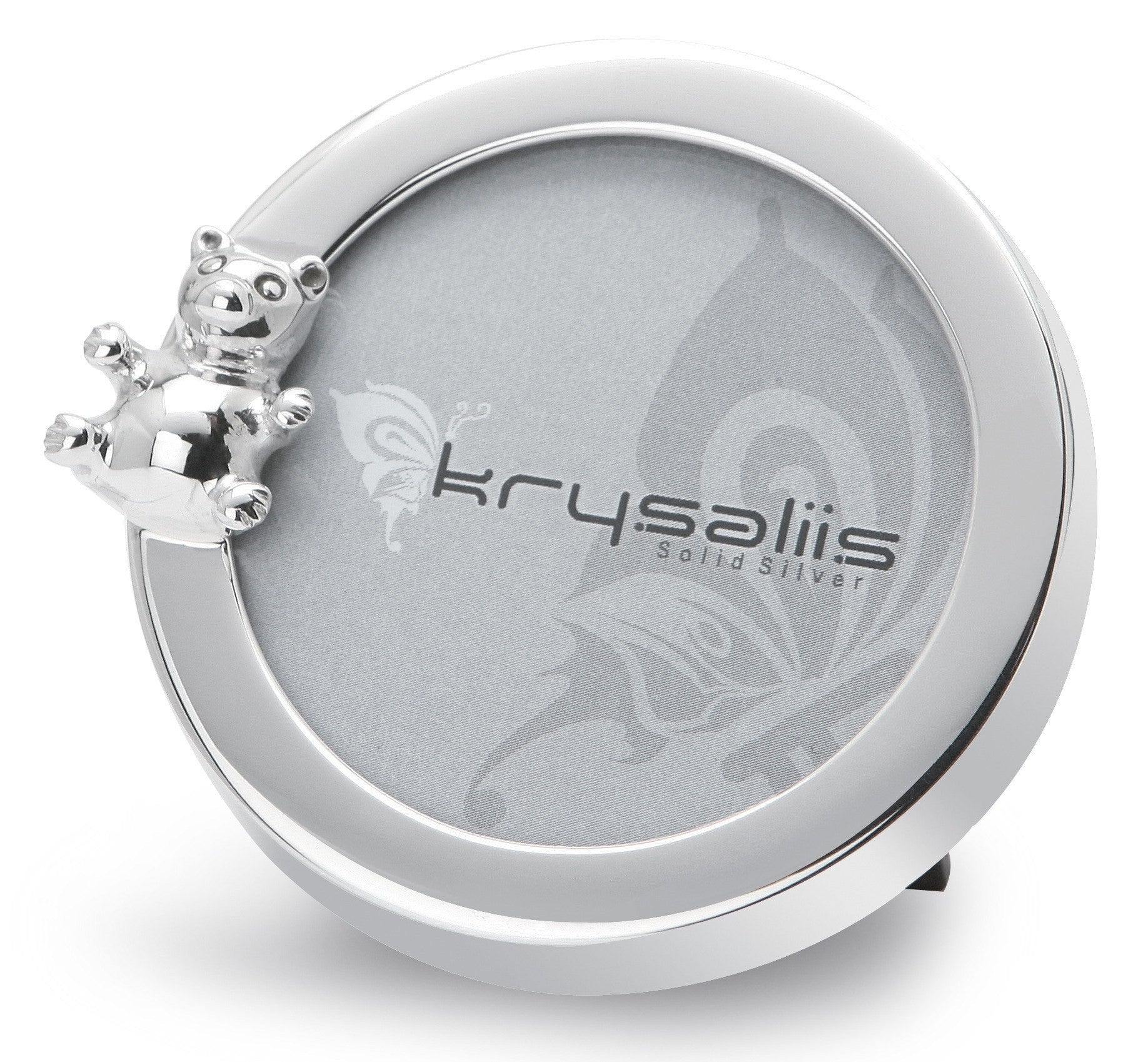 Krysaliis Round Teddy Sterling Silver Picture Frame - All Silver Gifts