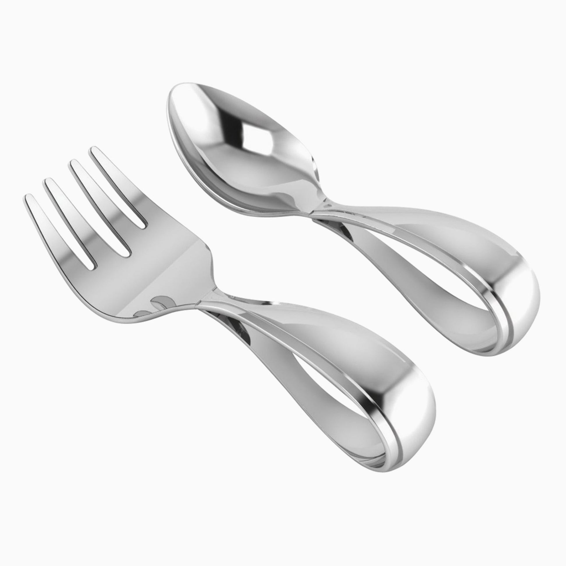 Bent Curved Sterling Silver Baby Spoon Fork Set by Krysaliis