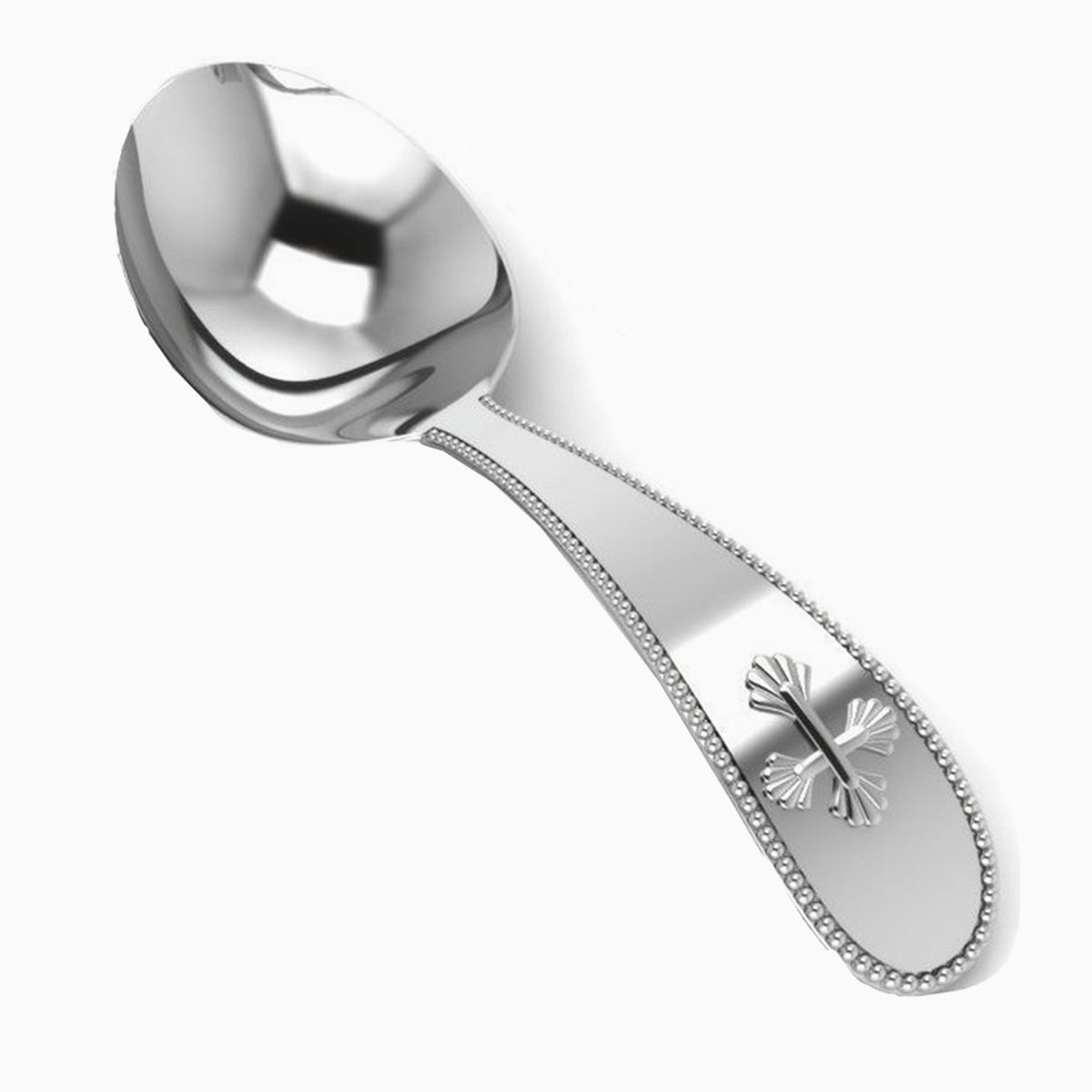 Sterling Silver Beaded Cross Feeding Spoon | Krysaliis