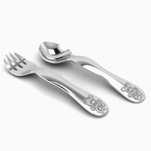 Bear Silver Plated Baby Spoon and Fork Set by Krysaliis