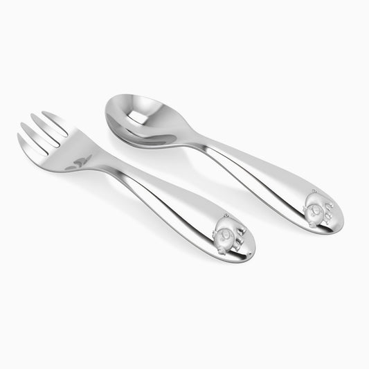 Piggy Silver Plated Baby Spoon and Fork Set by Krysaliis