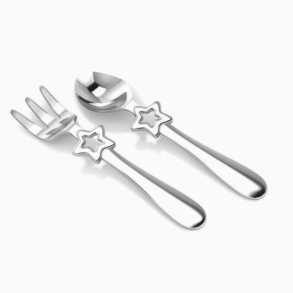 Star Silver Plated Baby Spoon and Fork Set by Krysaliis