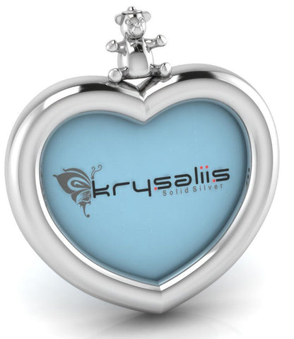 Krysaliis Teddy Heart Square Sterling Silver Picture Frame - All Silver Gifts